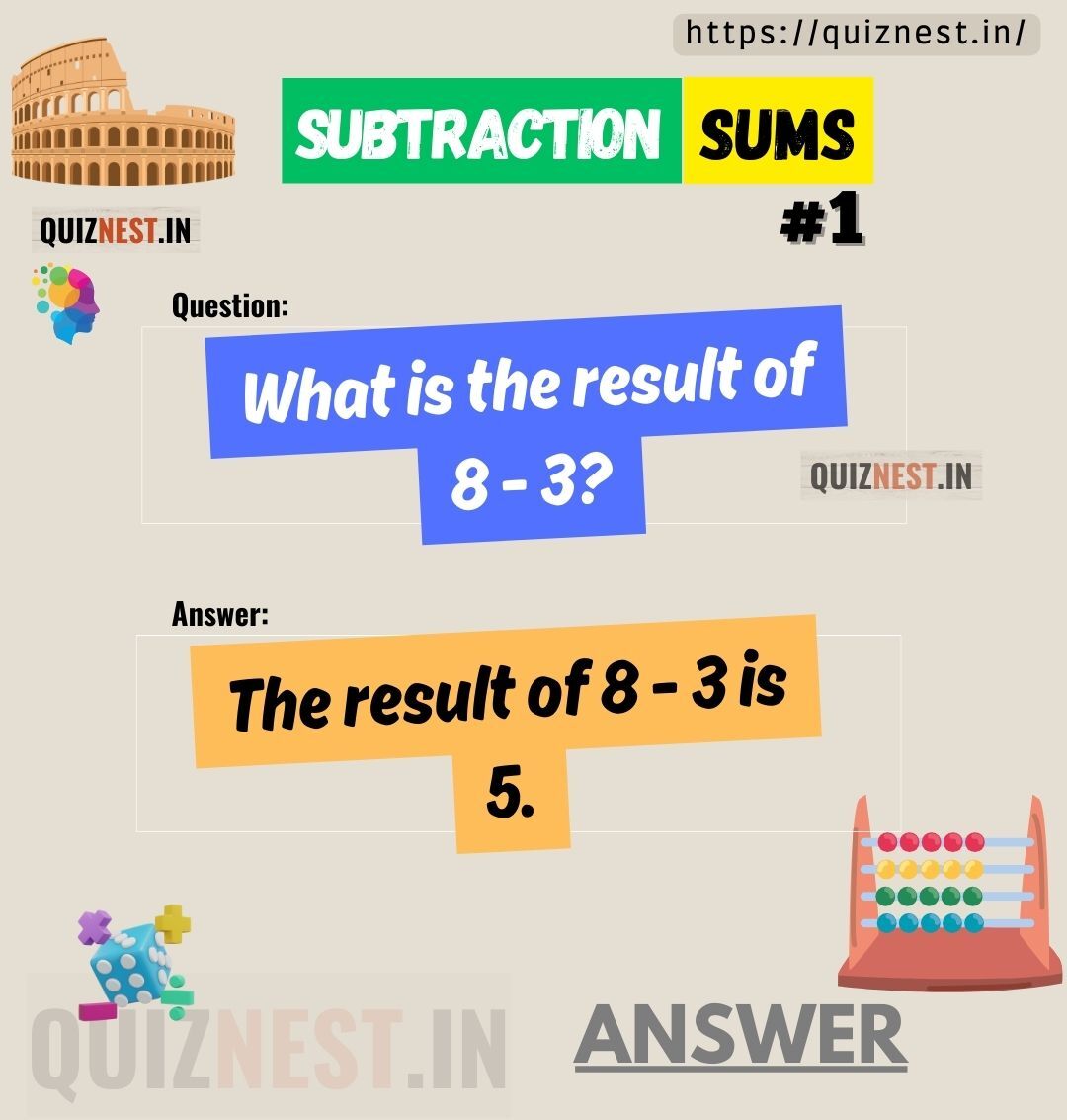 The result of 8 - 3 is 5